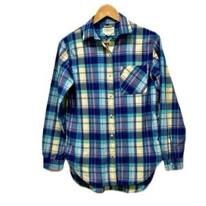 Ralph Lauren RL boyfriend button down cotton shirt, plaid, blue & yellow, S